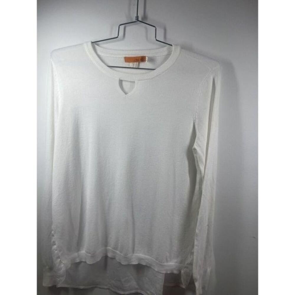 One A Women's Keyhole Scoop Neck Chiffon Back Sweater White‎ Size Medium